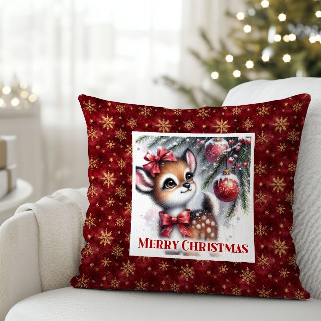 Coussin Couvre-lit faon douillet dans une forêt enneigée p (Cozy Fawn In Snow Forest Gift Room kids room decor)