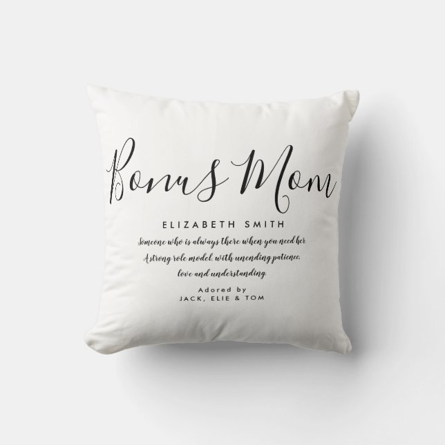 Coussin Couvre-lit noir et blanc Citation Belle-mère Bonus (Recto)