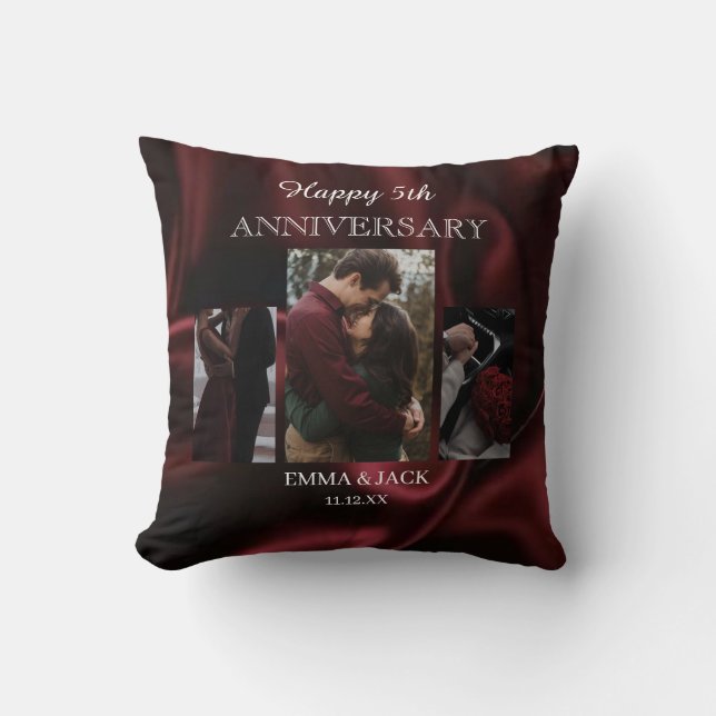 Coussin Couvre-théâtre de collage photo de 5e anniversaire (Recto)