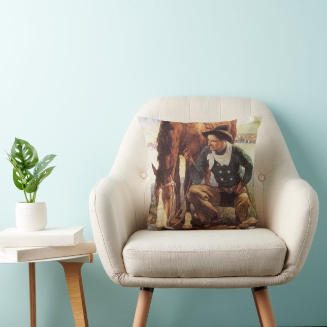 Coussin Cowboy arrosant son cheval par NC Wyeth, Art vinta (Chaise)