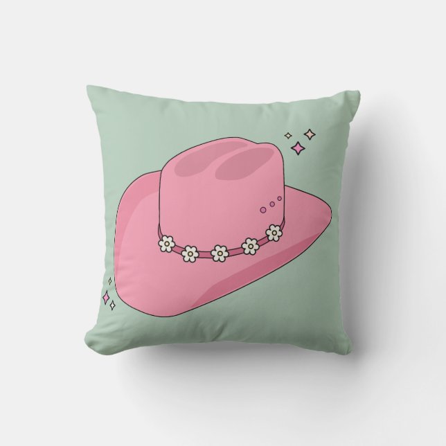 Coussin Cowboy Casquette Preppy Rose Et Vert (Recto)