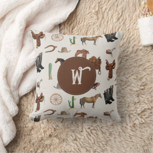 Coussin Cowboy Cowgirl Western Rodeo Pays Monogramme