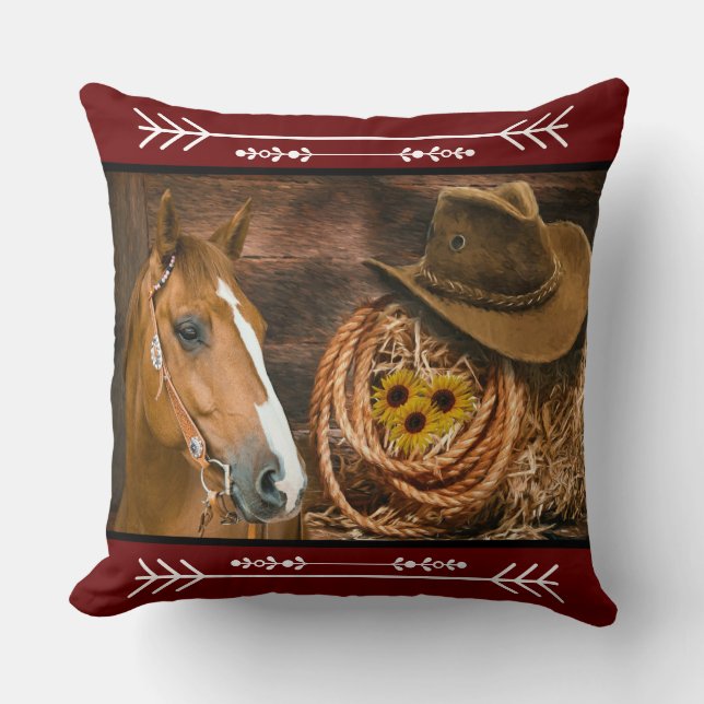 Coussin Cowboy de Western Horse Cowboy Cowboy Hat Wagon Wh (Recto)