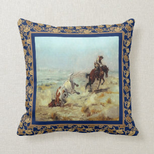 Coussin Cowboy occidental vintage Roping un bleu de boeuf