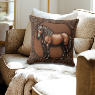 Coussin Cowboy Pays occidental Cheval Equestre Brown