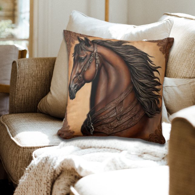 Coussin Cowboy Pays occidental Cheval Equestre Brown (Créateur téléchargé)