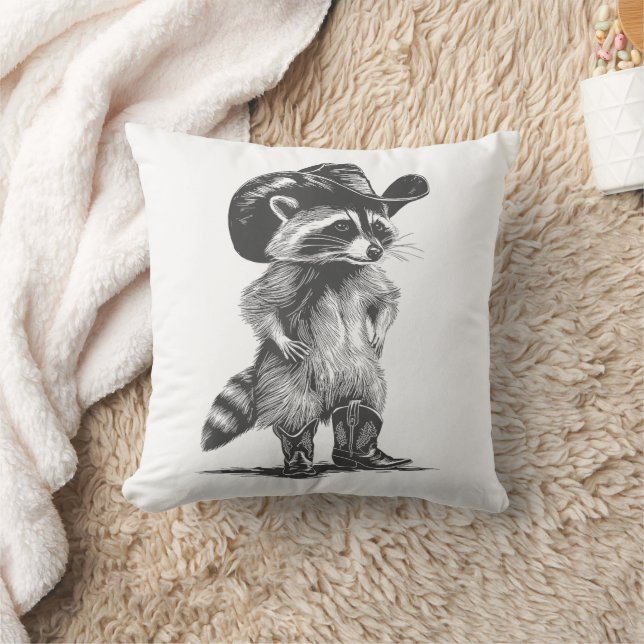 Coussin Cowboy Raton Laveur Mème Graphique Drôle Hommes Fe (Couverture)
