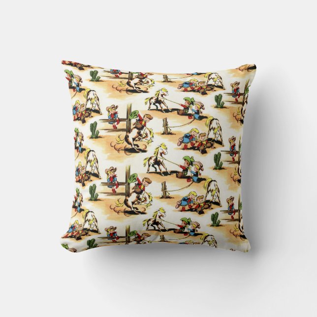 Coussin Cowboy vintage - cow-girls - chevaux - ranch (Recto)