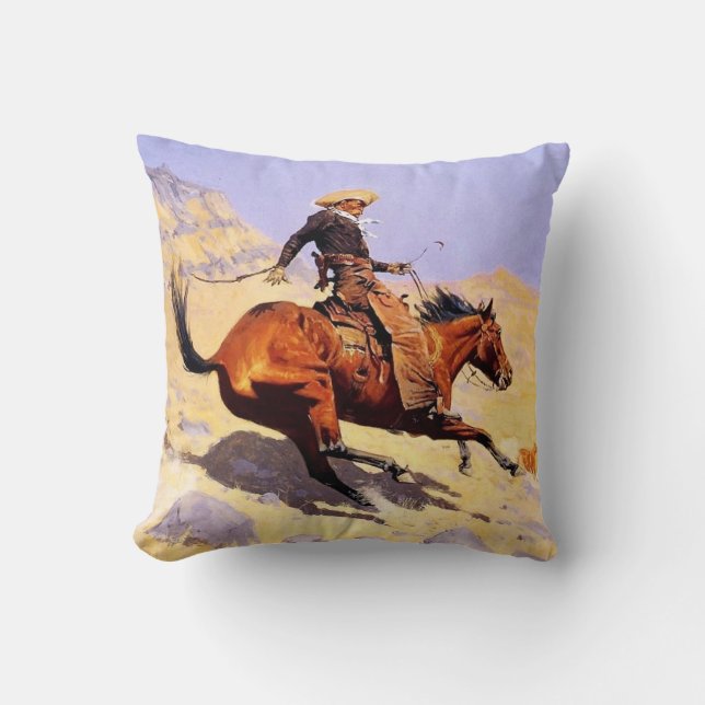 Coussin Cowboy Western Art par Frederic Remington (Recto)