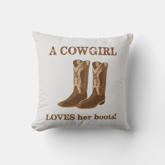 Coussin Cowgirl aime ses bottes Mots Brown Western (Recto)
