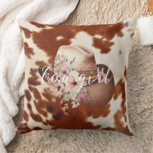 Coussin Cowgirl Crème rose Brown Cowhide Floral Casquette
