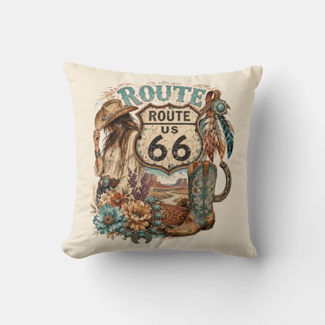 Coussin Cowgirl occidental boho accent de la route mère (Recto)
