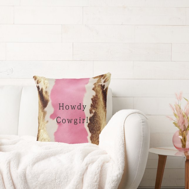 Coussin Cowgirl Western Pink Cream Gold Cowhide (Canapé)