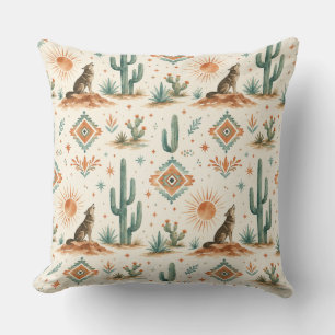 Coussin Coyote du désert du Sud-Ouest, accent rustique