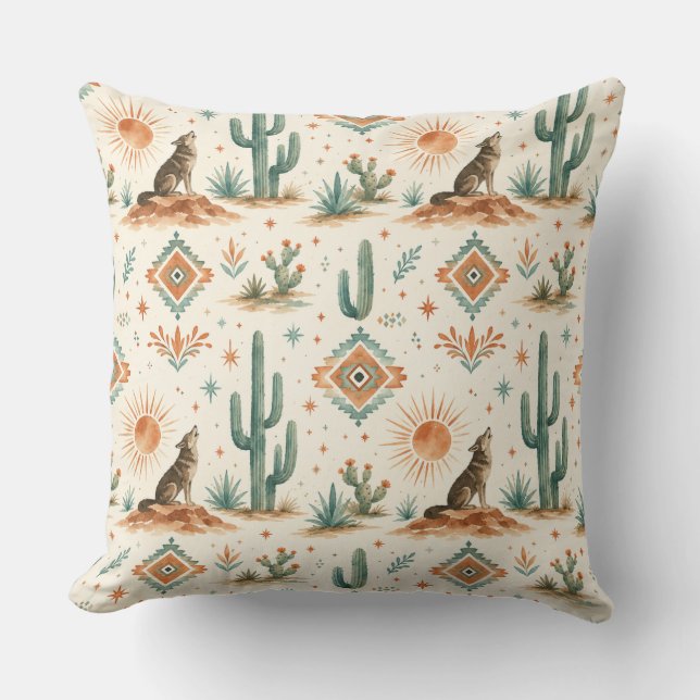 Coussin Coyote du désert du Sud-Ouest, accent rustique (Recto)