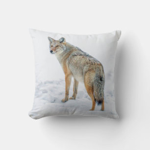 Coussin Coyote en alerte dans la neige