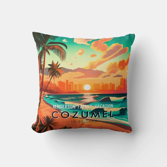 Coussin Cozumel Mexique Palm Tree Vintage voyage Souvenir (Recto)