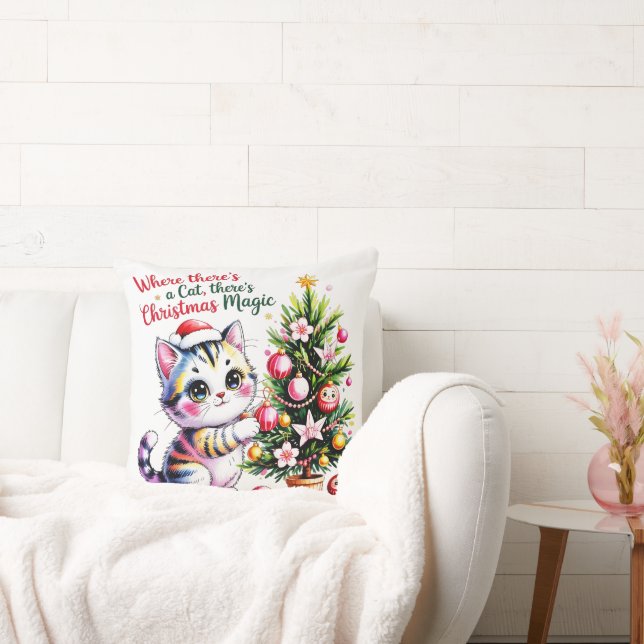 Coussin Cozy Christmas Cat - Festive Home Decor Gift (Canapé)