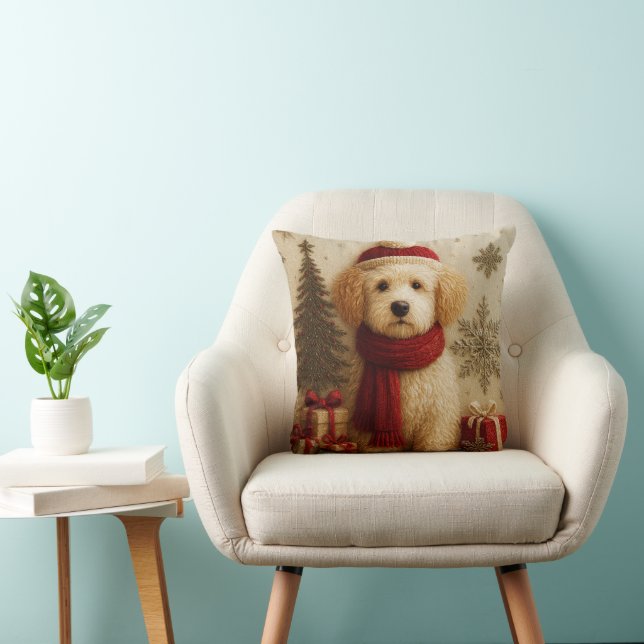 Coussin Cozy Christmas Puppy Throw Pillow (Chaise)