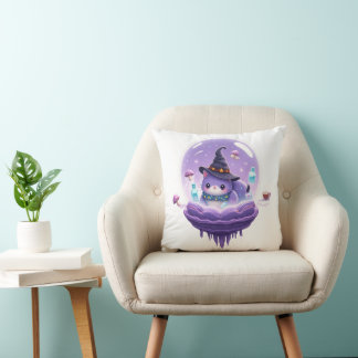 Coussin Cozy Cosmic Witch Cat Galaxy Throw Pillow
