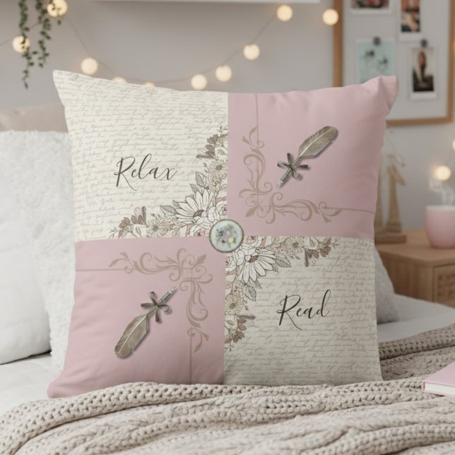 Coussin Cozy Dusty Pink Rose Book Lover Décor (Cozy gift for a teen girl who loves reading, journaling, and pink vibes)