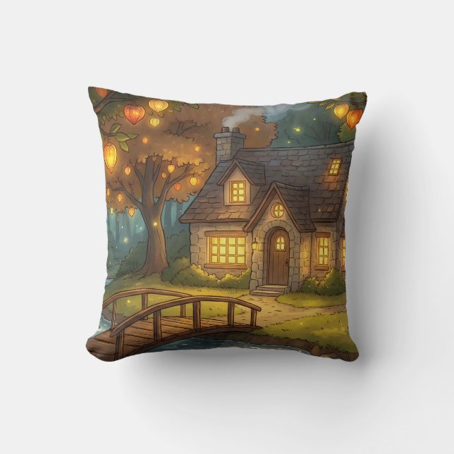 Coussin Cozy Glowing Cottage Forest Throw Pillow (Recto)