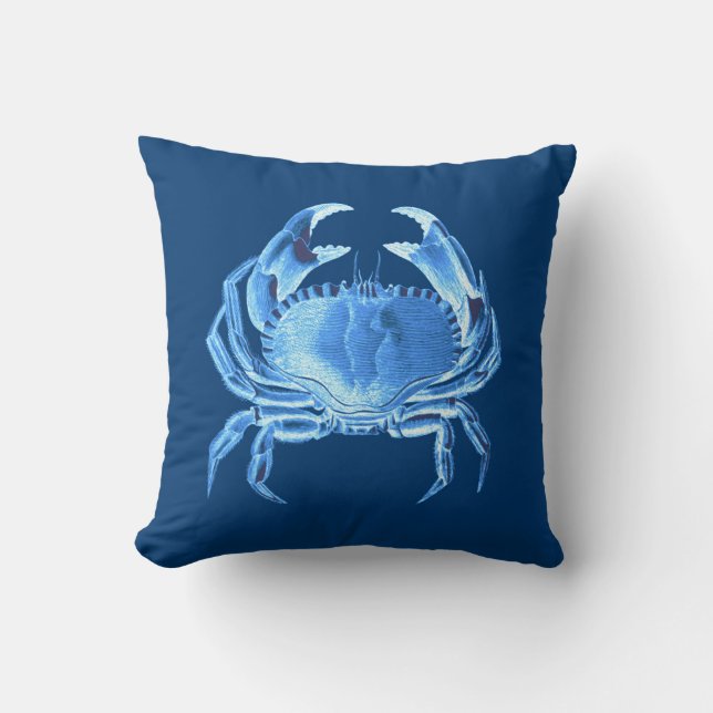 Coussin Crab Sea Life Imprimer, Indigo Blue et White (Recto)