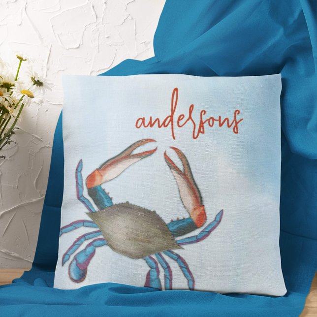 Coussin Crabe Bleu Côtier Nom personnalisé (Créateur téléchargé)