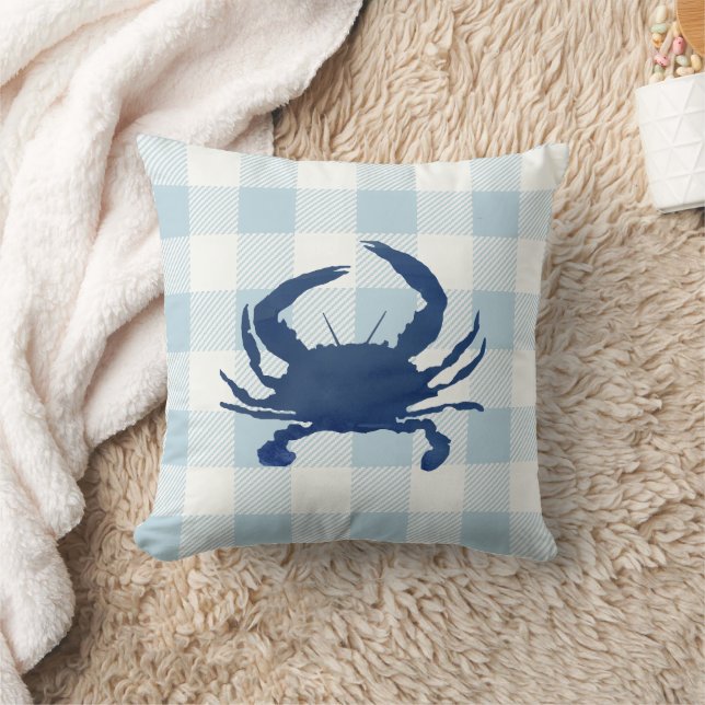 Coussin Crabe Bleu Gingham Bleu Marin à Carreaux (Couverture)