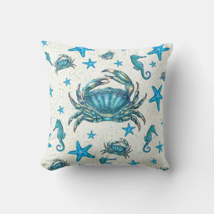 Coussin Crabe bleu moderne plage étoile de mer hippocampe