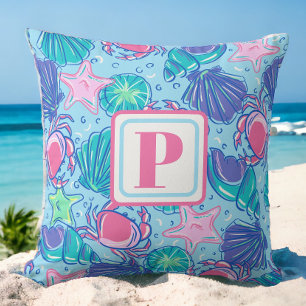 Coussin Crabe coquille de la plage de Preppy Monogram
