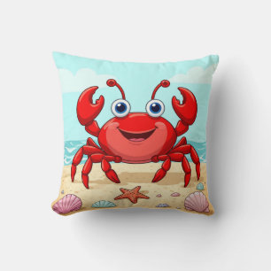 Coussin Crabe de Dessin Animé Rouge Joyeux Coquillage Mign