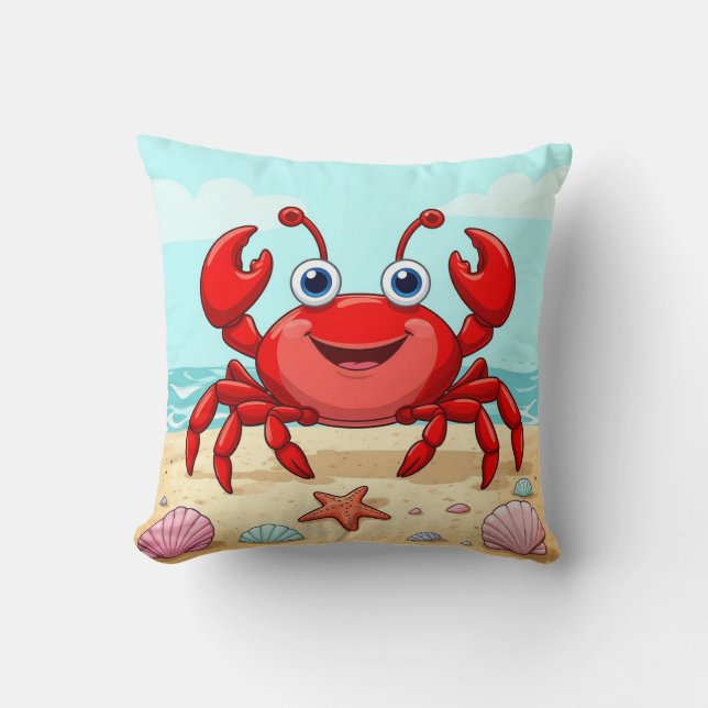 Coussin Crabe de Dessin Animé Rouge Joyeux Coquillage Mign (Recto)