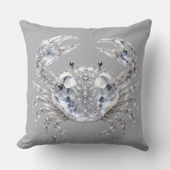 Coussin Crabe en cristal d'argent | Luxe océan étincelant (Recto)