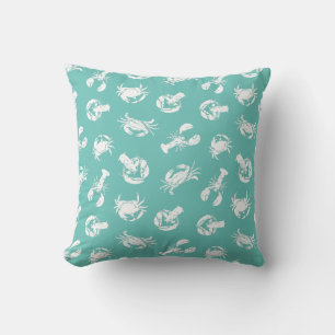 Coussin Crabe et homard bleu et blanc Imprimer