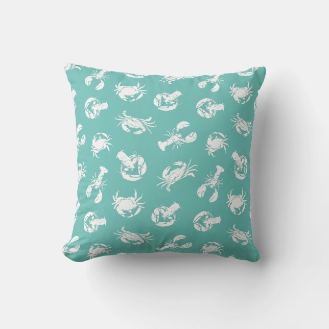 Coussin Crabe et homard bleu et blanc Imprimer (Recto)