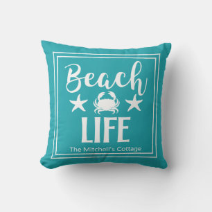 Coussin Crabe Étoile de Mer Vie de Plage Chic Côté Mer Nau