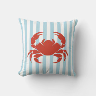 Coussin Crabe Gras et Rayures Bleues Décoration de Plage O