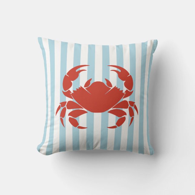 Coussin Crabe Gras et Rayures Bleues Décoration de Plage O (Recto)