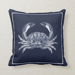 Coussin Crabe marine bleu blanc