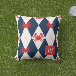 Coussin Crabe Prépa Argyle Rouge & Marine Monogramme
