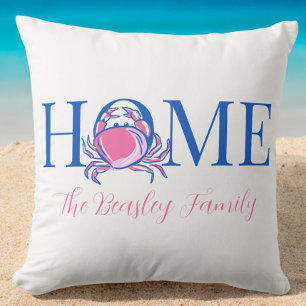 Coussin Crabe Rose Accueil Personnalisé Côté Mer