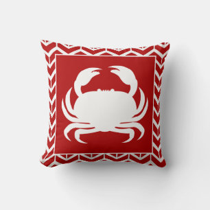 Coussin Crabe Rouge Blanc Herringbone Côtière Moderne Naut
