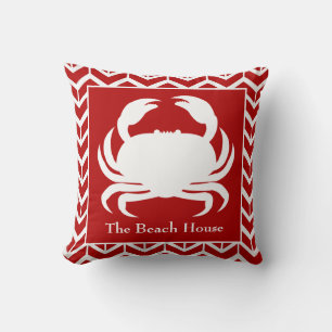 Coussin Crabe rouge et blanc Personnaliser le nom Bateau n