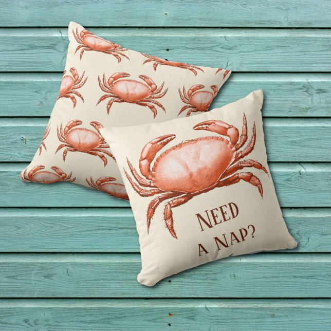 Coussin Crabe rouge vintage réversible Besoin d'une sieste (Reversible design on front and back )