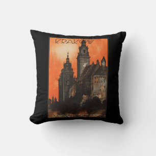 Coussin Cracovie Pologne - Poster de voyage polonais Vinta