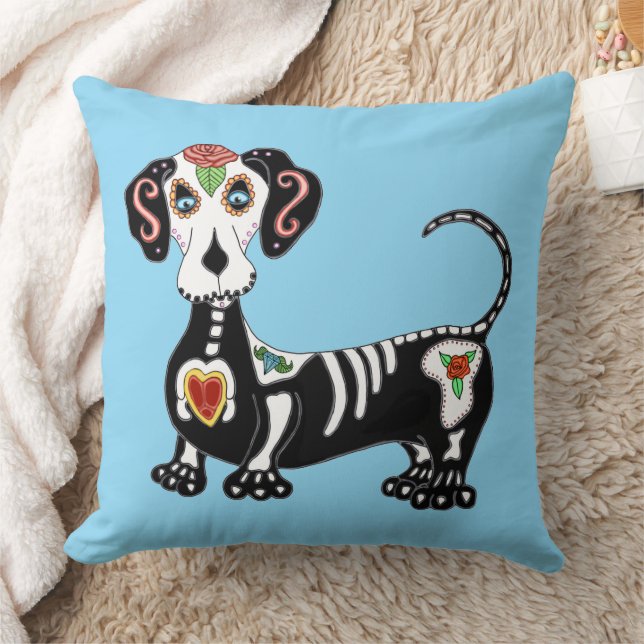 Coussin Crâne à sucre Dachshund (Couverture)