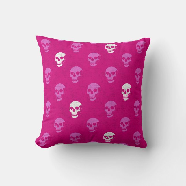 Coussin Crâne anatomique grungy À petits pois rose blanc (Recto)