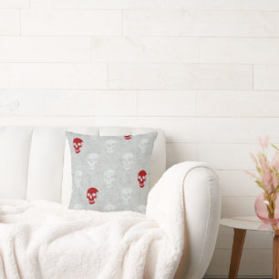 Coussin Crâne anatomique grungy À petits pois rouge blanc