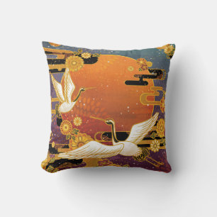 Coussin Crane Bird Chrysanthemum Motif japonais